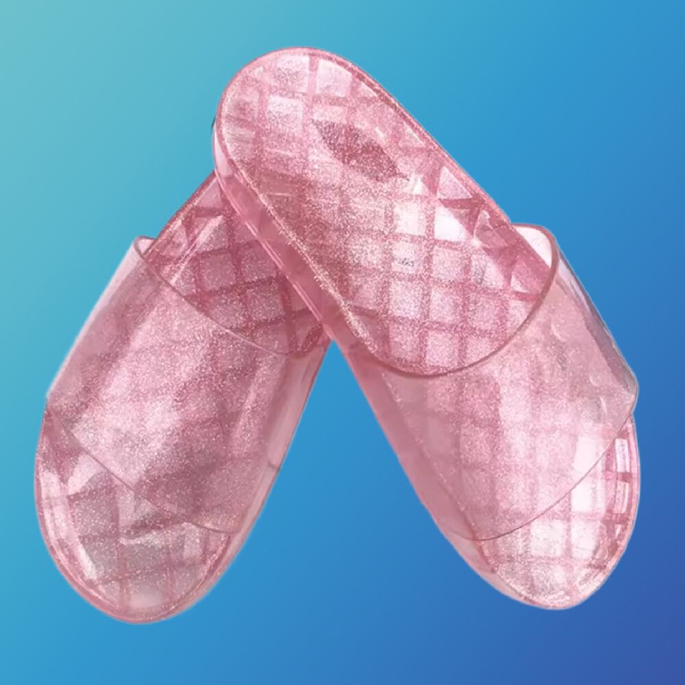 New Pink Glitter Sparkle Vintage Style Slides Sandals Size 8